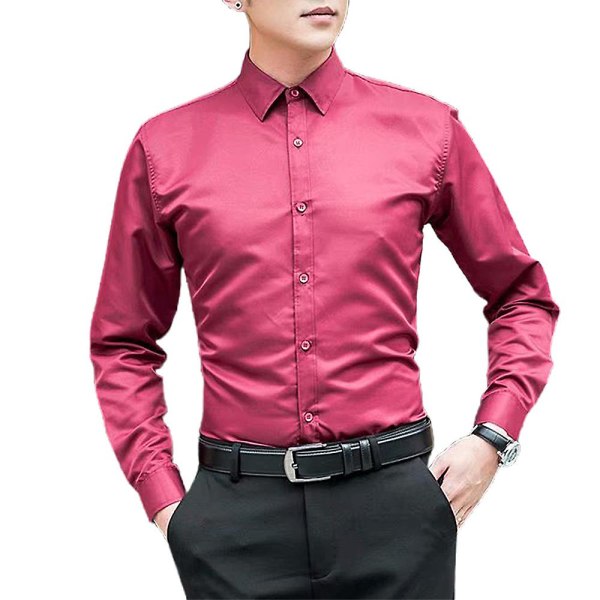 Slim Fit-skjorta för män Casual Business Button Down-skjortor Wine Red XL