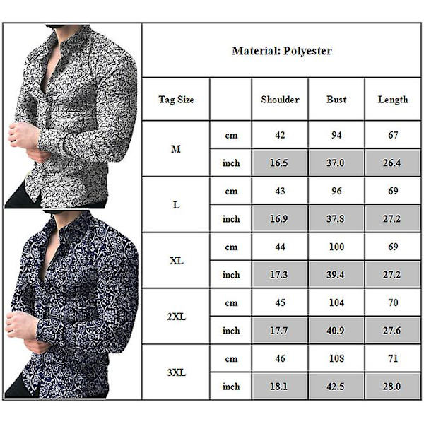 Miesten Napillinen Kukallinen Painettu Paita Rento Juhla Pitkähihainen Yläosa Navy Blue 3XL