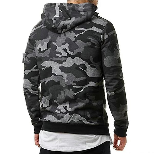 Mænds Casual Camo Trykt Hættetrøje Sports Toppe Med Mini Lomme Camo Grey L