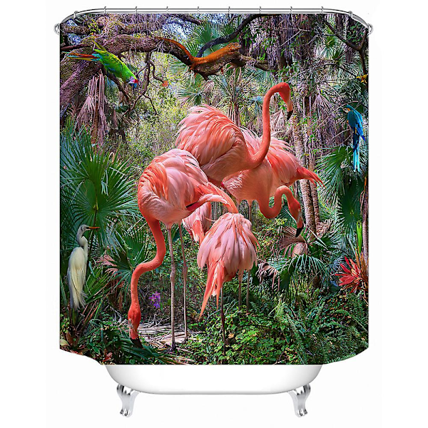 Flamingo Bruseforhæng, Vandtæt Bruseforhæng i stof til badeværelset med 12 plastikkroge - stil 1 120*180cm