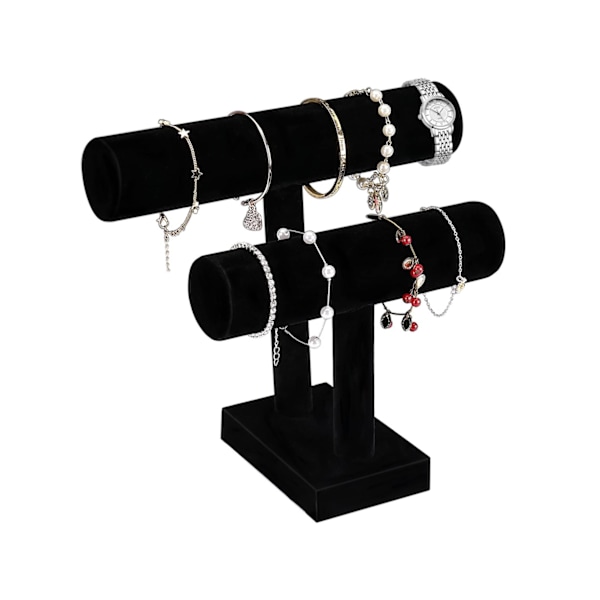 Sammets Smyckesställ Smyckes Armband Stativ Smyckeshållare Klockhållare Armband Kedjor Stativ Bangel Display Bar T Bar 2 Rullar - Svart