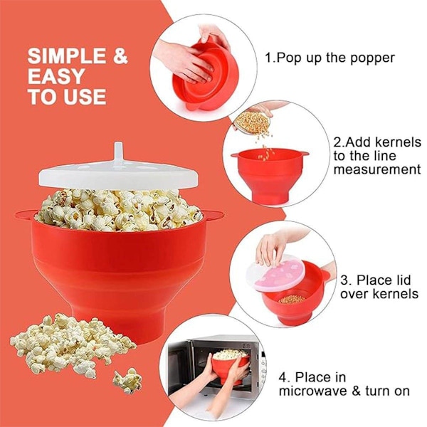 Popcorn Popper Maker Mikrovågsugn Silikon Hopfällbar Skål Behållare m/Lock Kök
