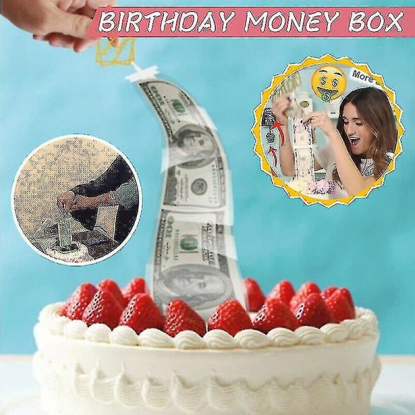 Myrkyttömiä koristeita vetävä kakku-atm-rahalaatikko Yllätyslahja syntymäpäiväjuhliin