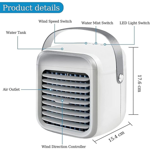 Qinux Airgo Mini Air Cooler Bærbar Air Cooler Conditioning Fan Unit Chiller Purifier Skrivebord Soveværelse Study -HG blue