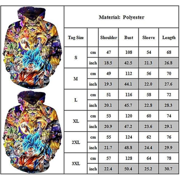 Dragon Ball trykt langermet hettegenser Hettegenser Topper Gaver 2XL