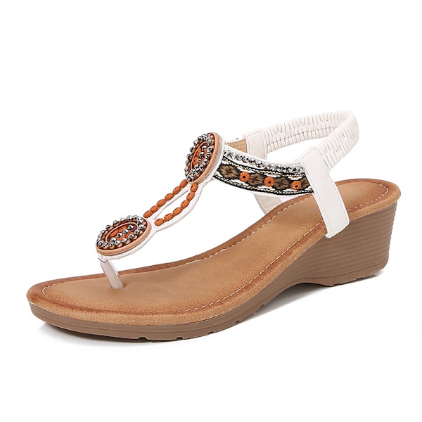 Naisten 2025 Boho Chic Kiilasandaalit Kristalleilla - Mukava Platform Rannalle White 43