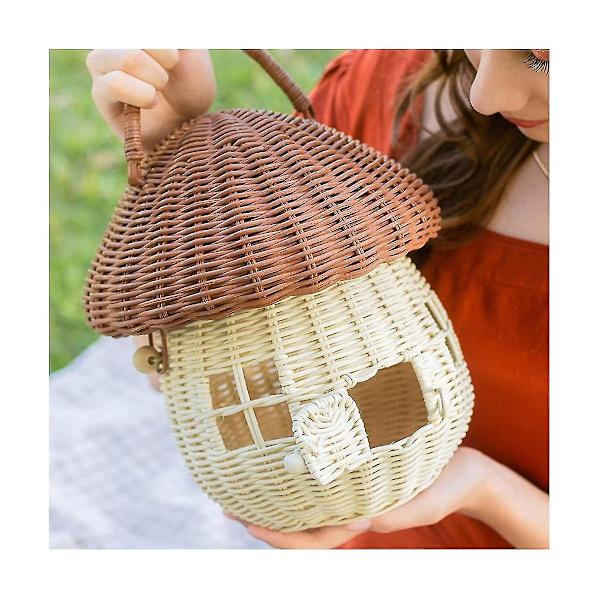 Svampeflet opbevaringskurv med låg-rattan svampedekor, , Boho indretning, daggave -ES As shown