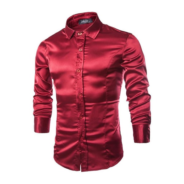 Miesten ylellinen mekkopaita Slim Fit Casual Form Dance Party -muodolliset paidat Wine Red L