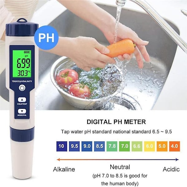 Pool Salt Tester, Digital Salinity Meter, Høj nøjagtighed 5 I 1 Salinity Tester til saltvand, IP67 As Shown