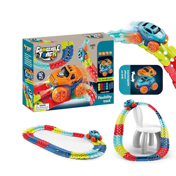 Vaihdettava rata Led-valolla Kilpa-auton joustava kisko- ja set -ES 92pcs