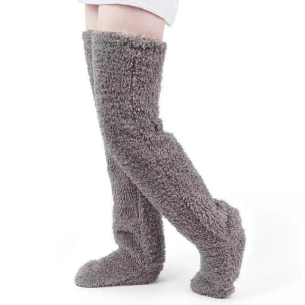 Over Knee High Fuzzy Long Socks Plyschstrumpor Benvärmare Brown