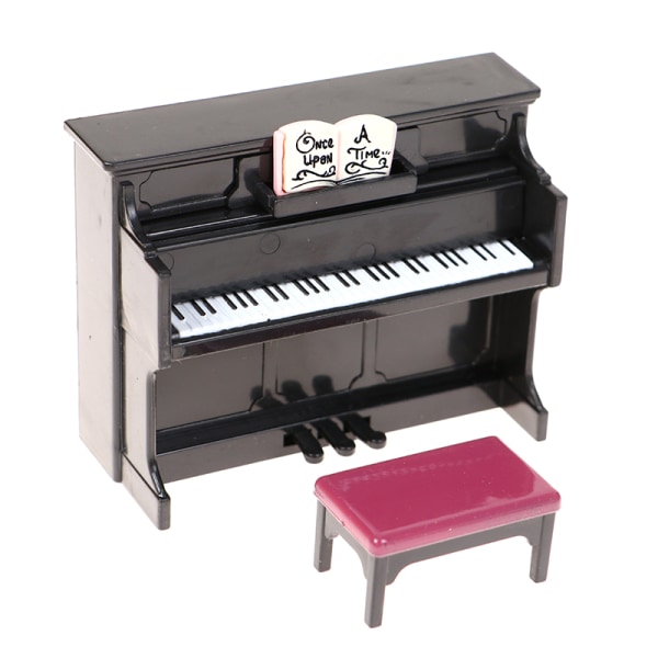 1/12 Dollhouse Miniatyr plastpiano med pall Doll House A Black