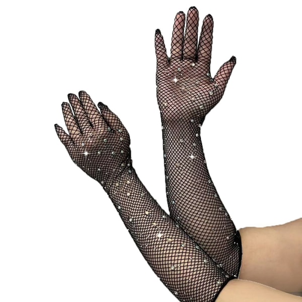 Sexiga Elastiska Rhinestones Mesh Handskar Långa handskar Tillbehör Nude