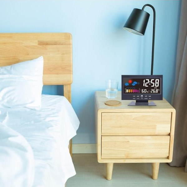 LCD färg Digital bakgrundsbelysning Snooze Alarm Clock Väderprognoser