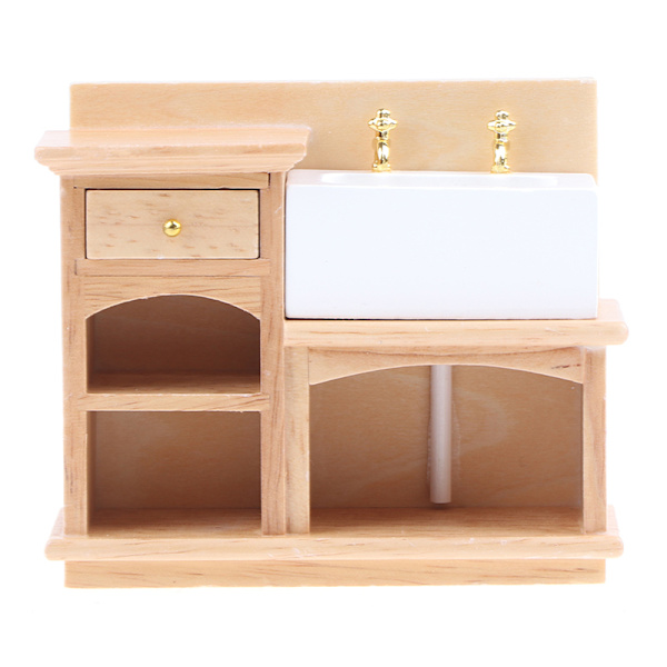 Trä Dollhouse Möbler Handfat Diskbänk Skåp