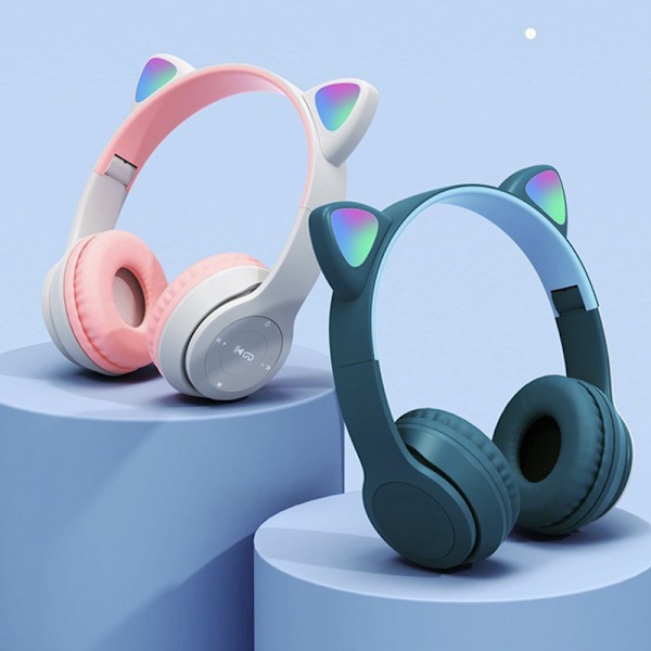 e Kattöron Bluetooth-kompatibelt Headset med LED Trådlöst Headset Pink