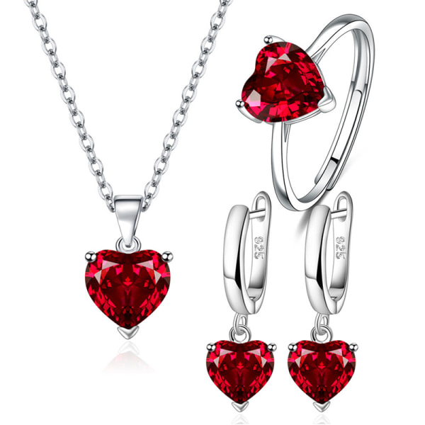 1 Set Sweet Fashion Smycken Sets Heart Zircon Pendant halsband Red