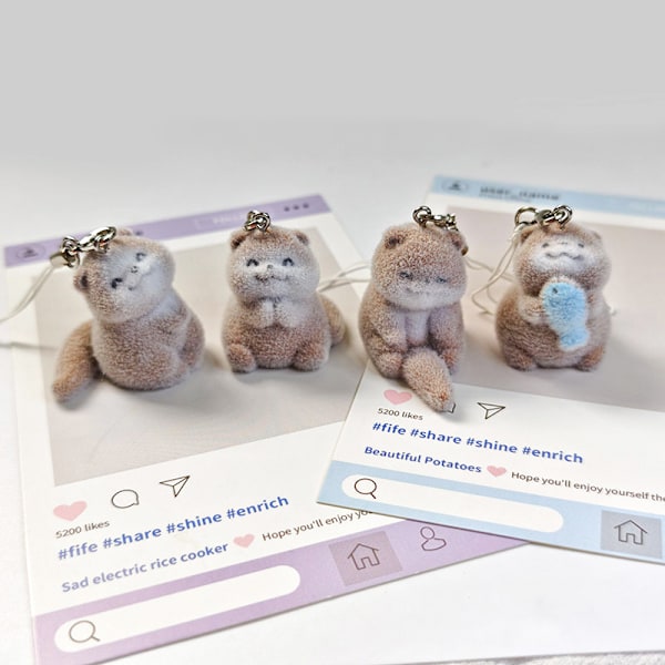 Härlig 3D Flockad Utter Hänge Nyckelring Ryggsäck Charm Mode A1