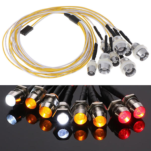 8 LED-lampa 2 vit 2 röd 4 gul för 1/10 1/8 rc crawler tami Onesize