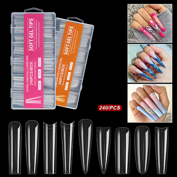 240st/box Nails Clear Super Long False Nail type-N3