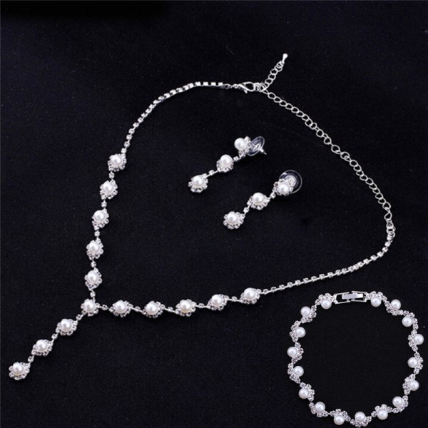 Brud bröllop smycken uppsättningar enkel kristall halsband örhängen bh Silver 3  necklace +earrings+bracelet