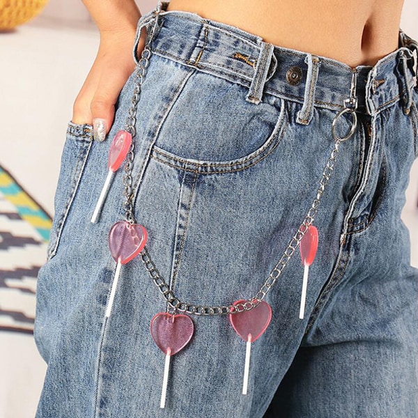 Punk Heart Lollipop Nyckelring Jeans Byxor Nyckelringar Midjekedja Pink