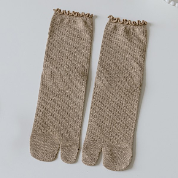 1 par unisex enkla bekväma tvåtåsstrumpor Tabi-strumpor Khaki
