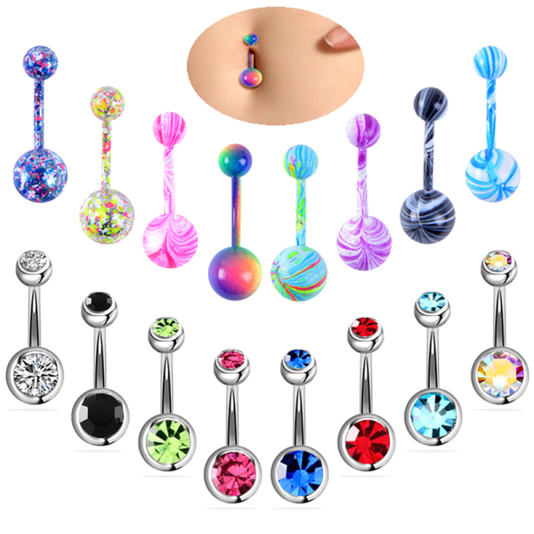 16st Mix Navel Belly Button Ring Barbell Rhinestone Crystal Ba