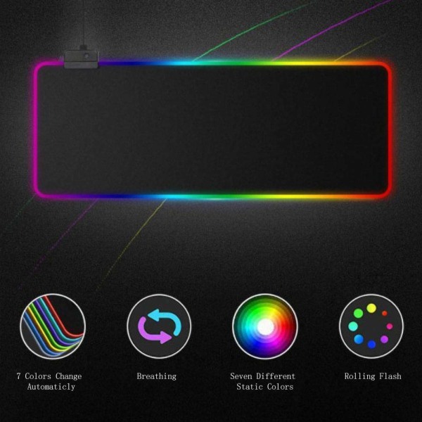 Stor RGB färgglad LED-belysning musmatta 800*300mm