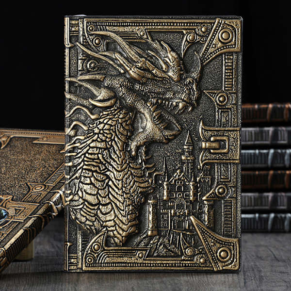 3D Dragon A5 Notebook Retro Pu-präglat anteckningsblock Bronze