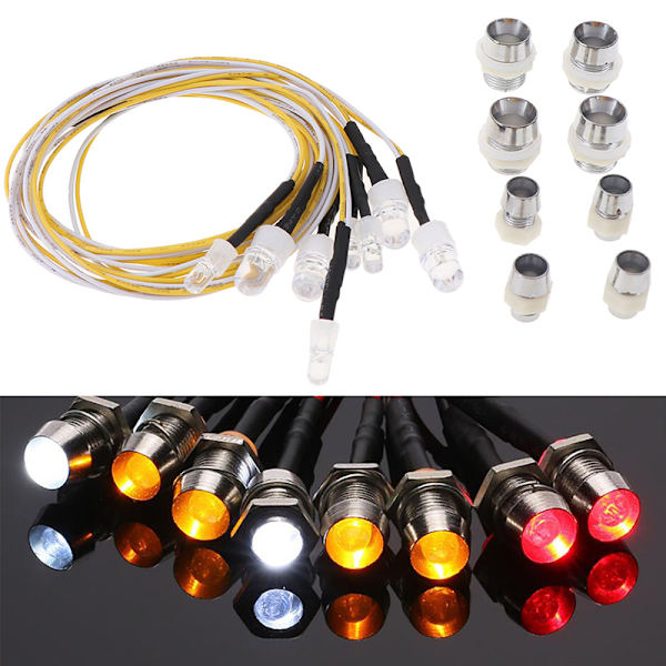 8 LED-lampa 2 vit 2 röd 4 gul för 1/10 1/8 rc crawler tami Onesize