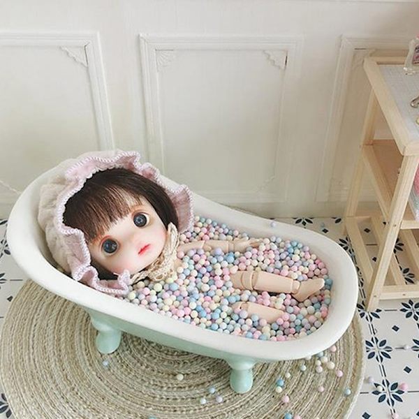 1:12 Dollhouse Porslin Badkar Miniatyr badrumsmöbler Pink
