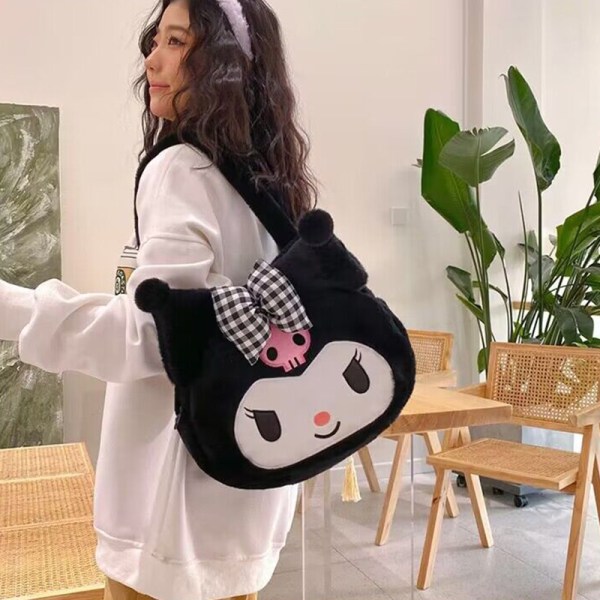 Kawaii Messenger Bag och Plysch Lolita skolväska för kvinnor Black