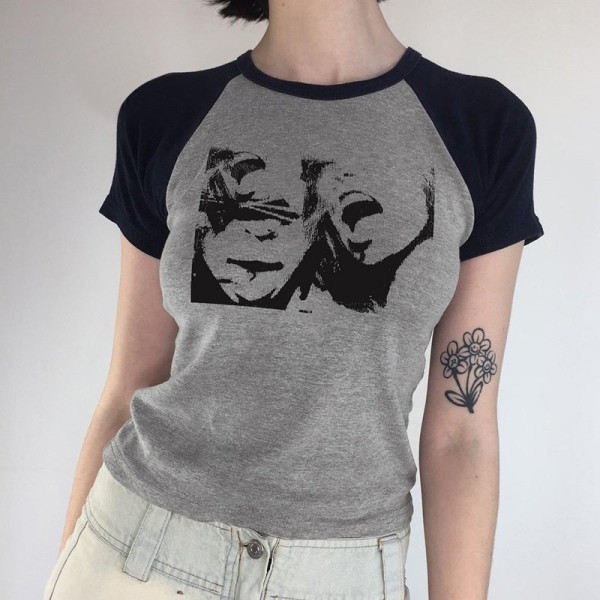 Crop Tops T-shirts Print Slim Graphic Streetwear Kort ärm Gray L