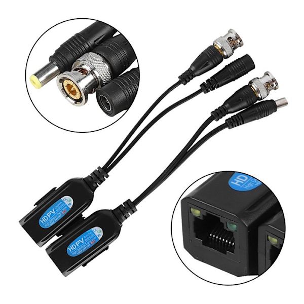 1 par Coax BNC Video Power Balun Transceiver till CAT5e 6 RJ45