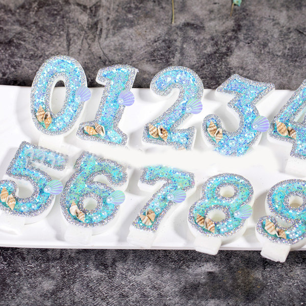 Blue Shell Glitter Crown Number Cake Toppers Födelsedagsbröllop 1