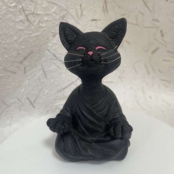Meditationskatt Skulptur Heminredning Harts Yoga Sittande Ze Black