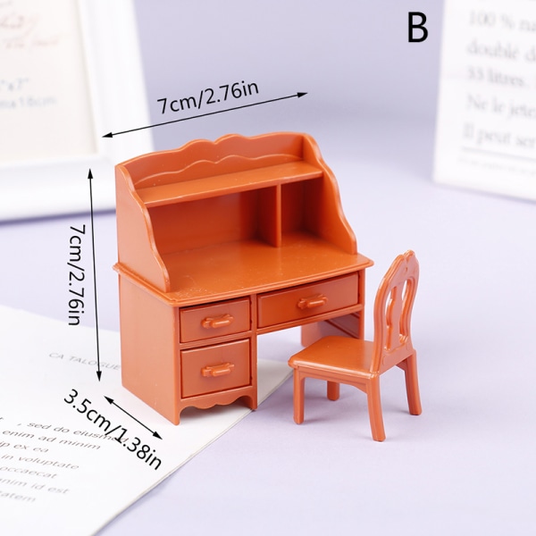 Dockskåp Miniatyr trämöbler Curio Dresser Skrivbordsstol Tab B