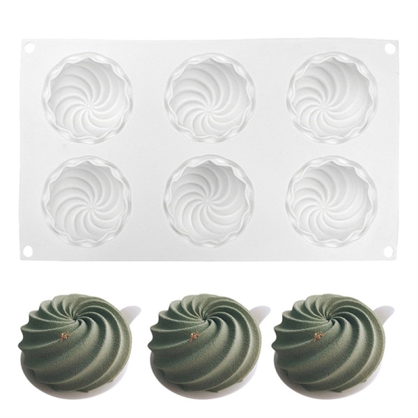 6 Cavity Silikon Cyclone Rund Spiral Kaka Bakning Mousse Form