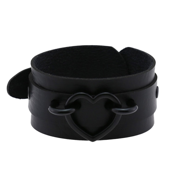 Hjärta Armband Läder Armband Manschett Gothic Punk Armband Unise Black
