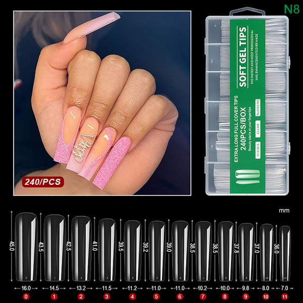 240st/box Nails Clear Super Long False Nail type-N8