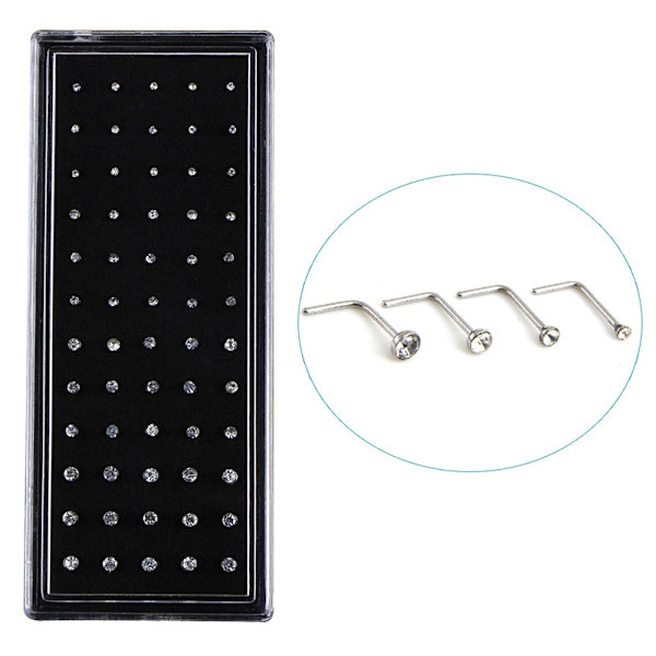 60PCS L Style Crystal Rhinestone Nose Ring Bone Stud Steel Pier White