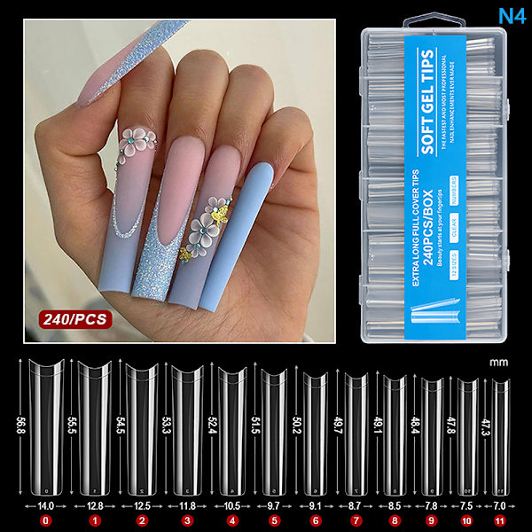 240st/box Nails Clear Super Long False Nail type-N4