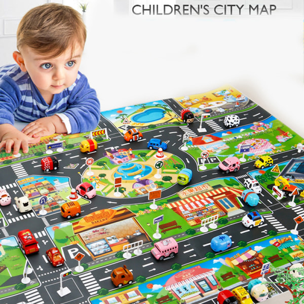 Large City Traffic Parkeringsmatta Utveckling Baby Crawling Mat Pl