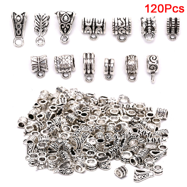 120st Metallkontakter Spacer Pärlor Bail Tube Pärlor Charms DIY Silver