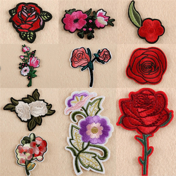 11st Broderi Rose Flower Sew Iron on Patch on Badge Bag Jea Multicolor 5cm-7cm