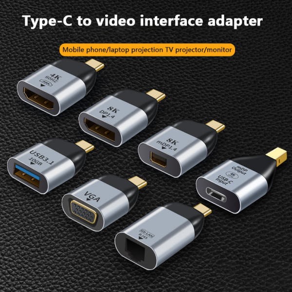 USB C till DP/Mini DP/VGA/RJ45/-kompatibel adapter USB typ C A1
