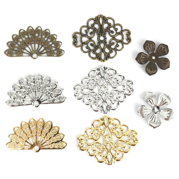 100st Blomma Filigran DIY Tillbehör Metal Crafts Connector F E