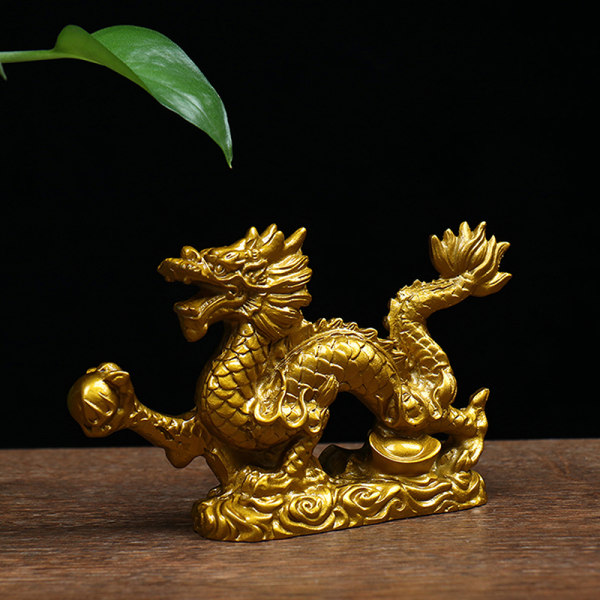 Good Lucky Dragon Staty Gold Dragon Staty Djur Skulptur Green