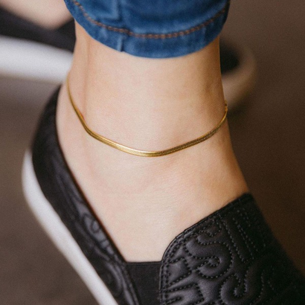 Snake chain Anklets Rostfritt stål för kvinnor/män fottillbehör Gold